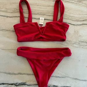 L Space red size small ribbed bikini set